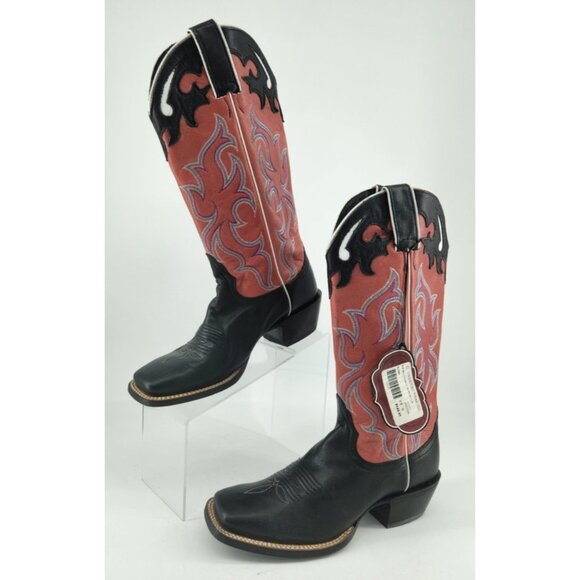 Nocona Boots Shoes - NEW Nocona Women's Size 6.5 B NL5501 Pink Black Square Toe Leather Cowboy Boots